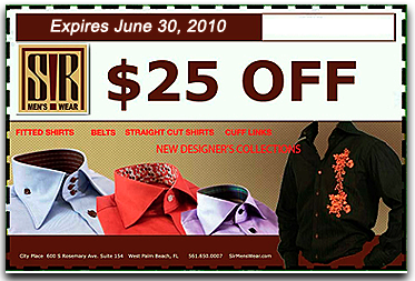 Summer Savings Coupon at SIR Men's Wear.